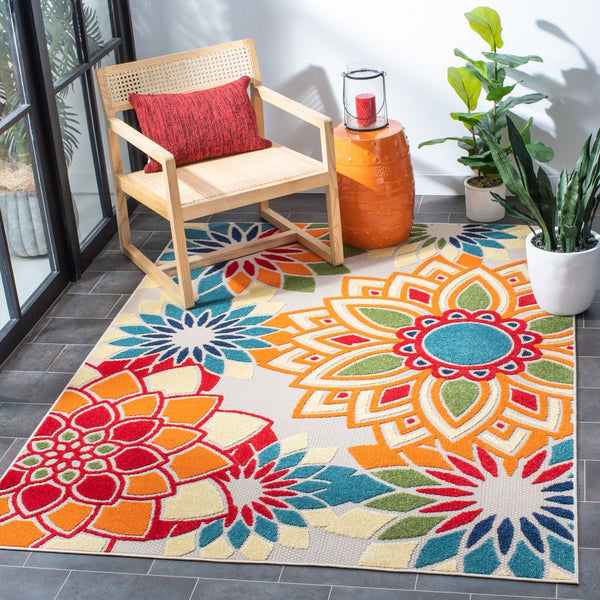 Safavieh Cabana Vibrant Floral Area Rug In Elegant Ivory And Orange For Indoor Or Outdoor Spaces Ivory ,Orange Polypropylene Cbn328a-10sq