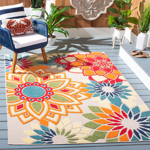 Safavieh Cabana Vibrant Floral Area Rug In Elegant Ivory And Orange For Indoor Or Outdoor Spaces Ivory ,Orange Polypropylene Cbn328a-10sq