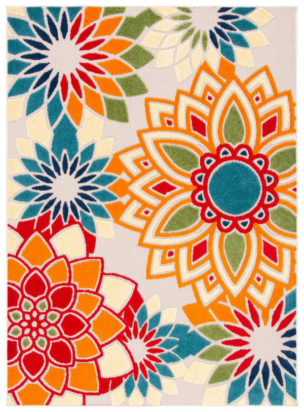 Safavieh Cabana Contemporary Round Area Rug Ivory With Bold Orange Floral Accents — Low-Profile, Durable Power-Loomed 9'-0" x 9'-0" CBN328A-9R
