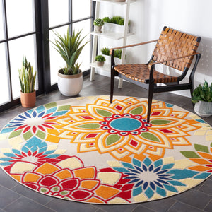 Safavieh Cabana Vibrant Floral Area Rug In Elegant Ivory And Orange For Indoor Or Outdoor Spaces Ivory ,Orange Polypropylene Cbn328a-10sq