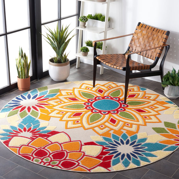 Safavieh Cabana Vibrant Floral Area Rug In Elegant Ivory And Orange For Indoor Or Outdoor Spaces Ivory ,Orange Polypropylene Cbn328a-10sq
