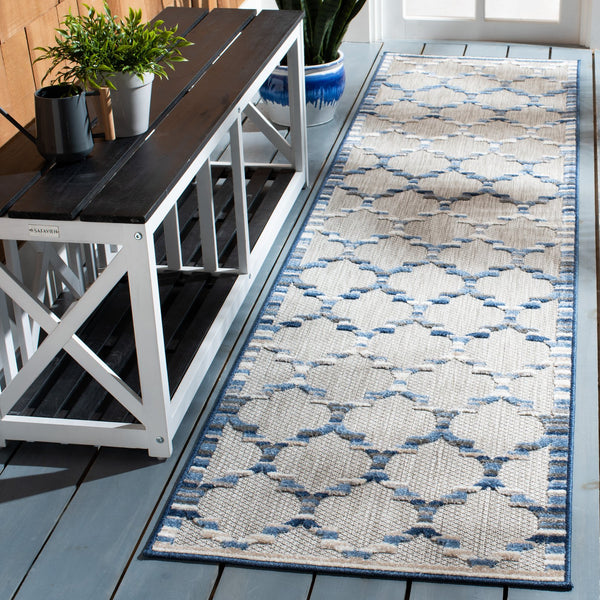 Safavieh Cabana Runner Rug 2'2" X 7'0" - Elegant Grey & Blue Pattern For Indoor/Outdoor Use, Durable Design Grey ,Blue Polypropylene Cbn333g-27
