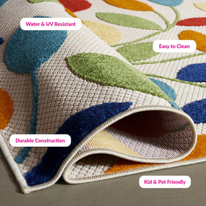 Safavieh Cabana Vibrant Leaf Pattern Area Rug For Indoor And Outdoor Spaces - Durable, Easy To Clean Design Ivory ,Green Polypropylene Cbn369a-3