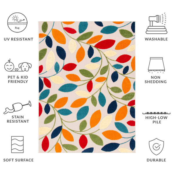 Safavieh Cabana Vibrant Leaf Pattern Area Rug For Indoor And Outdoor Spaces - Durable, Easy To Clean Design Ivory ,Green Polypropylene Cbn369a-3