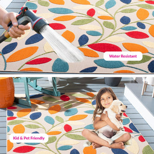 Safavieh Cabana Vibrant Leaf Pattern Area Rug For Indoor And Outdoor Spaces - Durable, Easy To Clean Design Ivory ,Green Polypropylene Cbn369a-3