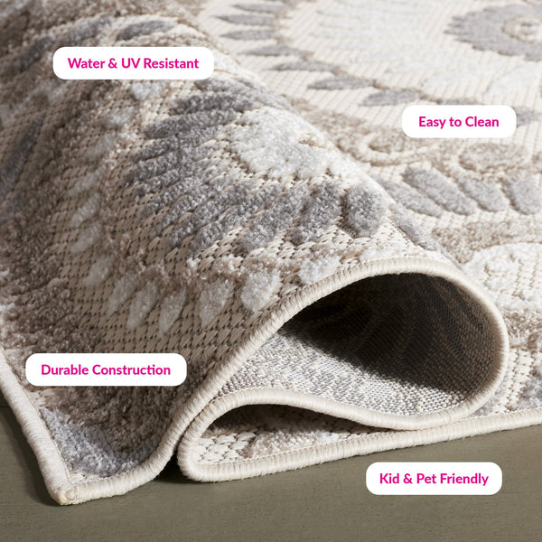 Safavieh Cabana Exquisite Grey/Ivory Area Rug - Timeless Medallion Design For Indoor & Outdoor Elegance Grey ,Ivory Polypropylene Cbn382f-3