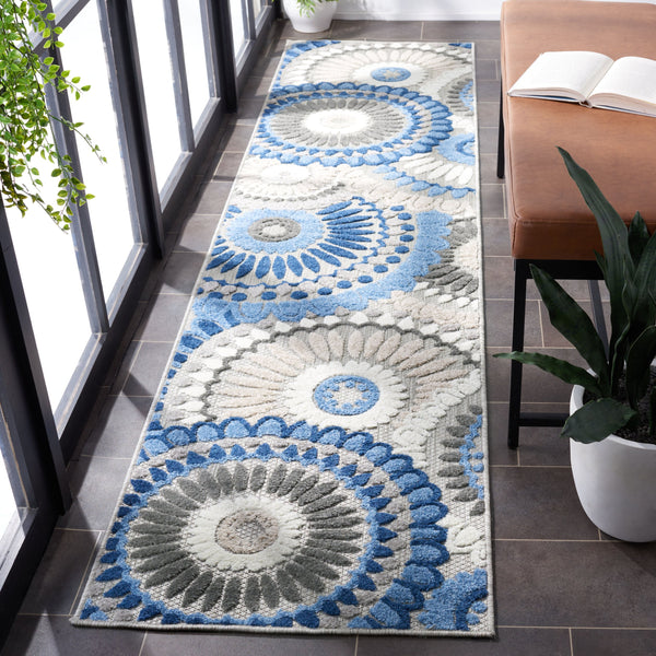 Safavieh Cabana Contemporary Runner 2'2"X15' In Grey-Blue — Low-Profile 1/4" Pile, Durable Power-Loomed Turkey Craftsmanship CBN382G-215