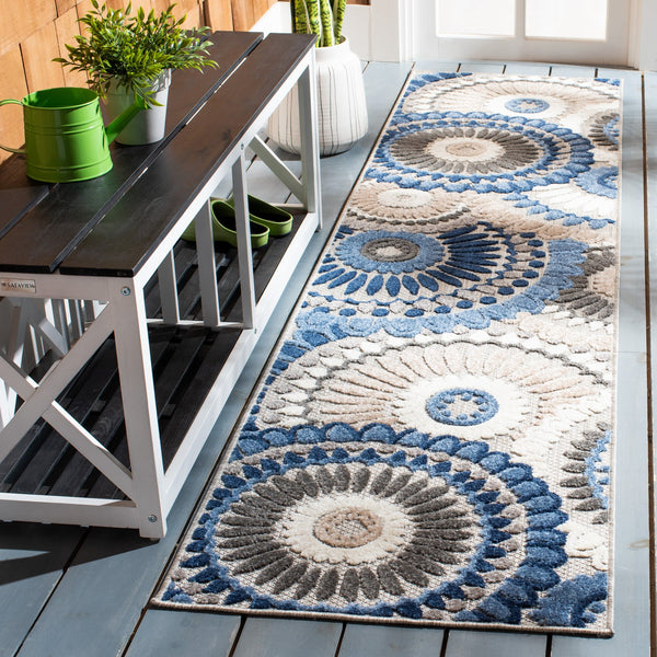 Safavieh Cabana Contemporary Runner 2'2"X15' In Grey-Blue — Low-Profile 1/4" Pile, Durable Power-Loomed Turkey Craftsmanship CBN382G-215