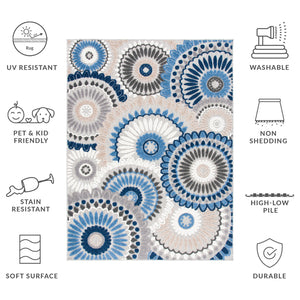 Safavieh Cabana Exquisite Grey/Ivory Area Rug - Timeless Medallion Design For Indoor & Outdoor Elegance Grey ,Blue Polypropylene Cbn382g-213