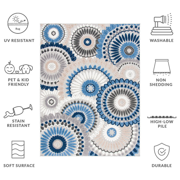 Safavieh Cabana Exquisite Grey/Ivory Area Rug - Timeless Medallion Design For Indoor & Outdoor Elegance Grey ,Blue Polypropylene Cbn382g-213