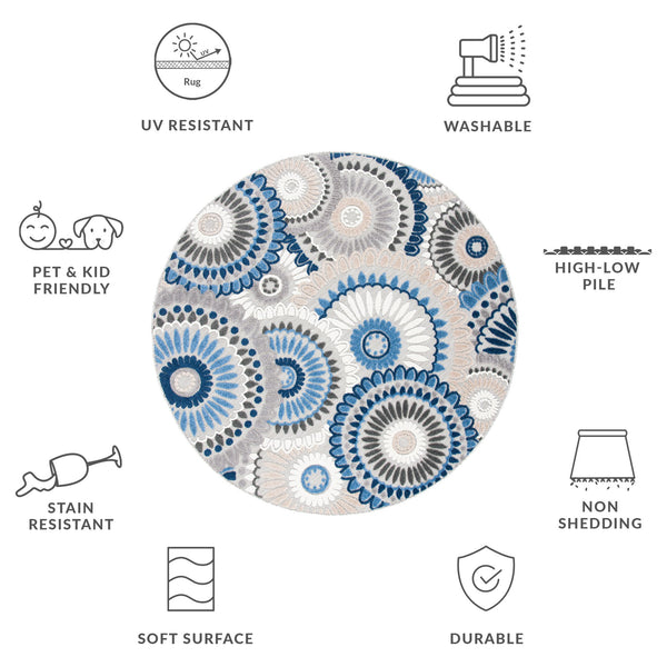 Safavieh Cabana Exquisite Grey/Ivory Area Rug - Timeless Medallion Design For Indoor & Outdoor Elegance Grey ,Blue Polypropylene Cbn382g-213