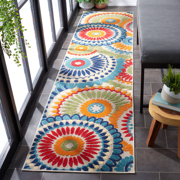 Safavieh Cabana Contemporary Blue And Ivory Area Rug — Power-Loomed Turkey, Stain-Resistant Polypropylene, Low Pile Durable Design For Modern Living Spaces 9'-0" x 9'-0" CBN382M-9SQ