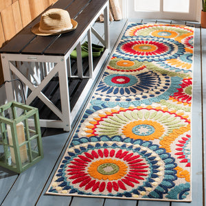 Safavieh Cabana Contemporary Blue And Ivory Area Rug — Power-Loomed Turkey, Stain-Resistant Polypropylene, Low Pile Durable Design For Modern Living Spaces 9'-0" x 9'-0" CBN382M-9SQ