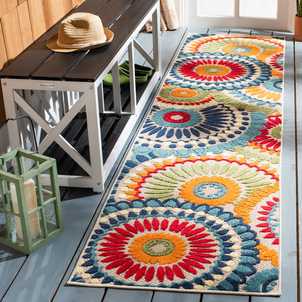 Safavieh Cabana Contemporary Blue And Ivory Area Rug — Power-Loomed Turkey, Stain-Resistant Polypropylene, Low Pile Durable Design For Modern Living Spaces 9'-0" x 9'-0" CBN382M-9SQ
