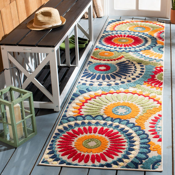 Safavieh Cabana 382 Power Loomed Indoor / Outdoor Rug Blue / Ivory 2'-2" x 13'