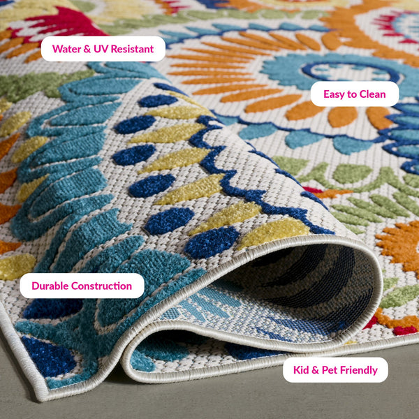 Safavieh Cabana Exquisite Grey/Ivory Area Rug - Timeless Medallion Design For Indoor & Outdoor Elegance Blue ,Ivory Polypropylene Cbn382m-217