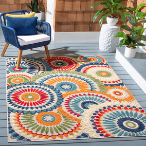 Safavieh Cabana Contemporary Blue And Ivory Area Rug — Power-Loomed Turkey, Stain-Resistant Polypropylene, Low Pile Durable Design For Modern Living Spaces 9'-0" x 9'-0" CBN382M-9SQ