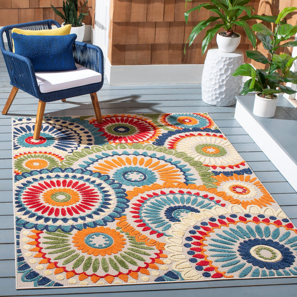 Safavieh Cabana Contemporary Blue And Ivory Area Rug — Power-Loomed Turkey, Stain-Resistant Polypropylene, Low Pile Durable Design For Modern Living Spaces 9'-0" x 9'-0" CBN382M-9SQ