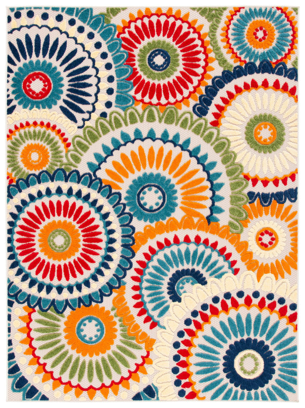 Safavieh Cabana Contemporary Blue And Ivory Area Rug — Power-Loomed Turkey, Stain-Resistant Polypropylene, Low Pile Durable Design For Modern Living Spaces 9'-0" x 9'-0" CBN382M-9SQ