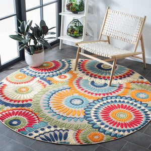 Safavieh Cabana Contemporary Blue And Ivory Area Rug — Power-Loomed Turkey, Stain-Resistant Polypropylene, Low Pile Durable Design For Modern Living Spaces 9'-0" x 9'-0" CBN382M-9SQ