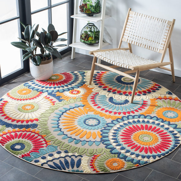 Safavieh Cabana Contemporary Blue And Ivory Area Rug — Power-Loomed Turkey, Stain-Resistant Polypropylene, Low Pile Durable Design For Modern Living Spaces 9'-0" x 9'-0" CBN382M-9SQ