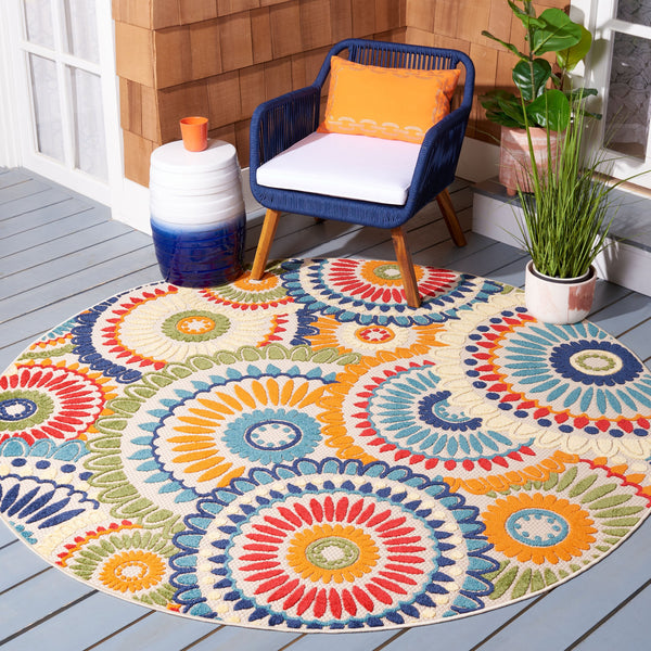 Safavieh Cabana Contemporary Blue And Ivory Area Rug — Power-Loomed Turkey, Stain-Resistant Polypropylene, Low Pile Durable Design For Modern Living Spaces 9'-0" x 9'-0" CBN382M-9SQ