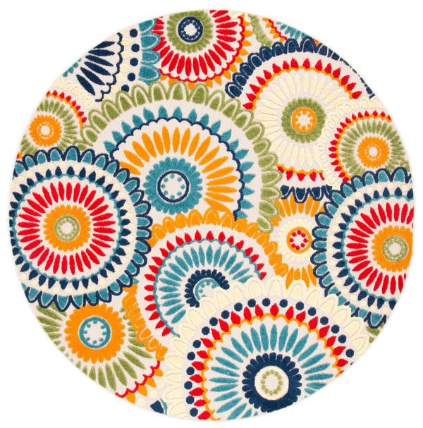 Safavieh Cabana Contemporary Blue And Ivory Area Rug — Power-Loomed Turkey, Stain-Resistant Polypropylene, Low Pile Durable Design For Modern Living Spaces 9'-0" x 9'-0" CBN382M-9SQ