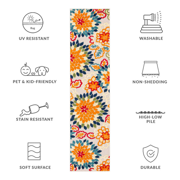 Safavieh Cabana Exquisite Turkish Power Loomed Area Rug In Vibrant Floral Design For Indoor And Outdoor Spaces Ivory ,Orange Polypropylene Cbn391a-4r