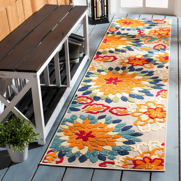 Safavieh Cabana Ivory And Orange Floral Rug, Power-Loomed In Turkey, Durable Low-Pile, Stain-Resistant Elegance 6'-0" x 8'-0" CBN391A-68