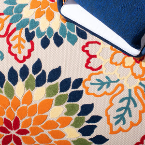 Safavieh Cabana Exquisite Turkish Power Loomed Area Rug In Vibrant Floral Design For Indoor And Outdoor Spaces Ivory ,Orange Polypropylene Cbn391a-4r