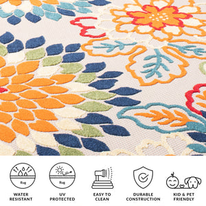 Safavieh Cabana Exquisite Turkish Power Loomed Area Rug In Vibrant Floral Design For Indoor And Outdoor Spaces Ivory ,Orange Polypropylene Cbn391a-4r