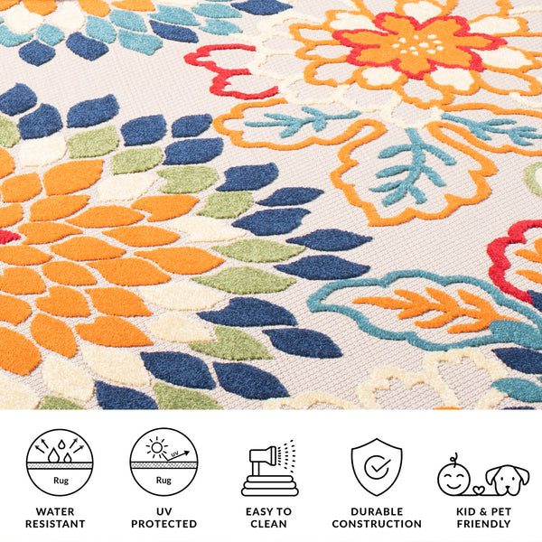 Safavieh Cabana Exquisite Turkish Power Loomed Area Rug In Vibrant Floral Design For Indoor And Outdoor Spaces Ivory ,Orange Polypropylene Cbn391a-4r