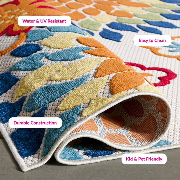 Safavieh Cabana Exquisite Turkish Power Loomed Area Rug In Vibrant Floral Design For Indoor And Outdoor Spaces Ivory ,Orange Polypropylene Cbn391a-4r