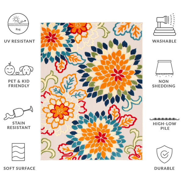 Safavieh Cabana Exquisite Turkish Power Loomed Area Rug In Vibrant Floral Design For Indoor And Outdoor Spaces Ivory ,Orange Polypropylene Cbn391a-4r