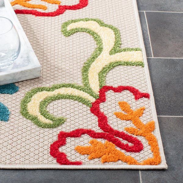 Safavieh Cabana Exquisite Turkish Power Loomed Area Rug In Vibrant Floral Design For Indoor And Outdoor Spaces Ivory ,Orange Polypropylene Cbn391a-4r