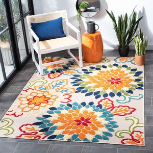 Safavieh Cabana Ivory And Orange Floral Rug, Power-Loomed In Turkey, Durable Low-Pile, Stain-Resistant Elegance 6'-0" x 8'-0" CBN391A-68