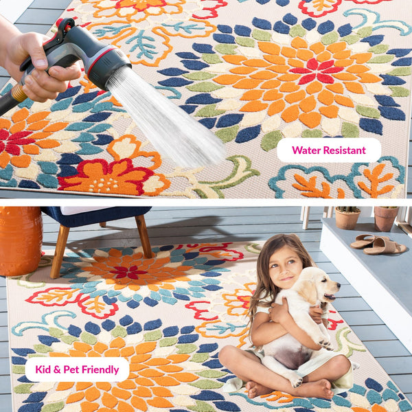 Safavieh Cabana Exquisite Turkish Power Loomed Area Rug In Vibrant Floral Design For Indoor And Outdoor Spaces Ivory ,Orange Polypropylene Cbn391a-4r