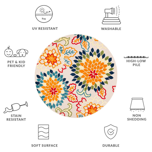 Safavieh Cabana Exquisite Turkish Power Loomed Area Rug In Vibrant Floral Design For Indoor And Outdoor Spaces Ivory ,Orange Polypropylene Cbn391a-4r