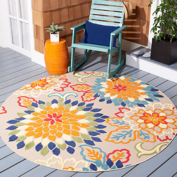 Safavieh Cabana Exquisite Turkish Power Loomed Area Rug In Vibrant Floral Design For Indoor And Outdoor Spaces Ivory ,Orange Polypropylene Cbn391a-4r