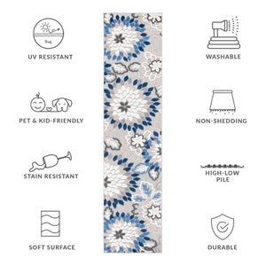 Safavieh Cabana Exquisite Turkish Power Loomed Area Rug In Vibrant Floral Design For Indoor And Outdoor Spaces Grey ,Blue Polypropylene Cbn391f-211