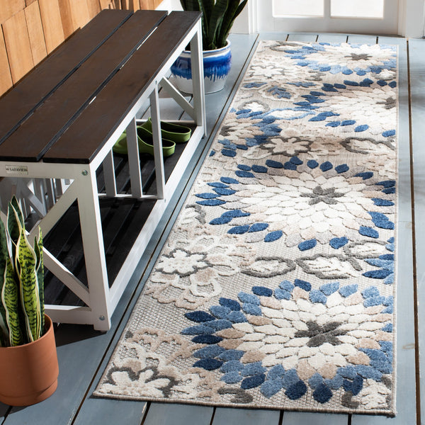 Safavieh Cabana Exquisite Turkish Power Loomed Area Rug In Vibrant Floral Design For Indoor And Outdoor Spaces Grey ,Blue Polypropylene Cbn391f-211