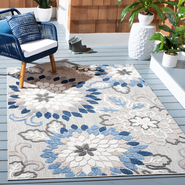 Safavieh Cabana Exquisite Turkish Power Loomed Area Rug In Vibrant Floral Design For Indoor And Outdoor Spaces Grey ,Blue Polypropylene Cbn391f-211