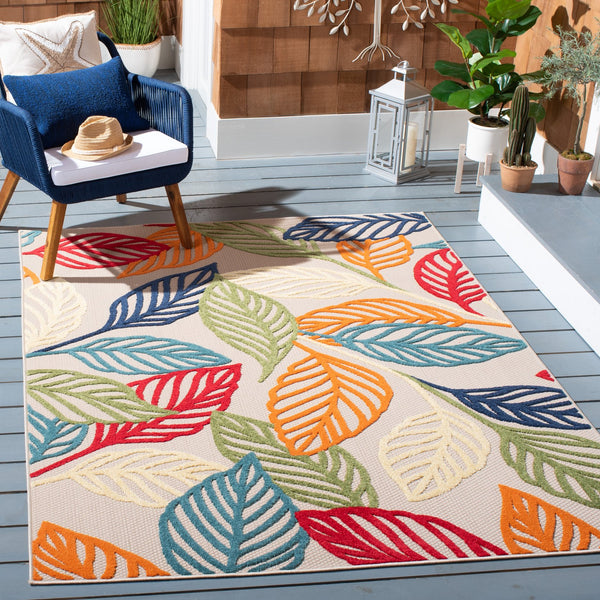 Safavieh Cabana Ivory Green 10X14 Area Rug – Turkish Power-Loomed Floral Tropical Design, Low Pile Durable CBN399A-10