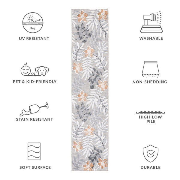 Safavieh Cabana Stylish Botanical Indoor/Outdoor Rug - Durable, Low-maintenance Design For Elegant Spaces Grey ,Ivory 88% Polypropylene,12% Polyester Cbn405a-210