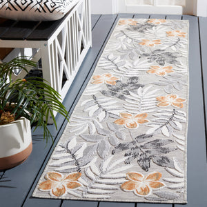 Safavieh Cabana Botanical Grey Ivory Runner With Orange Accents — Durable Indoor/Outdoor Low-Profile Rug 2'-0" x 5'-0" CBN405A-25