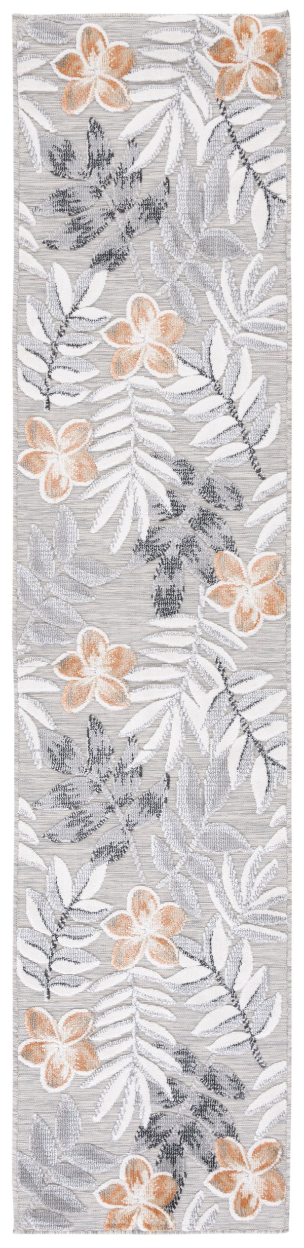Safavieh Cabana Botanical Grey Ivory Runner With Orange Accents — Durable Indoor/Outdoor Low-Profile Rug 2'-0" x 5'-0" CBN405A-25