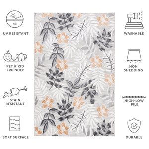 Safavieh Cabana Stylish Botanical Indoor/Outdoor Rug - Durable, Low-maintenance Design For Elegant Spaces Grey ,Ivory 88% Polypropylene,12% Polyester Cbn405a-210