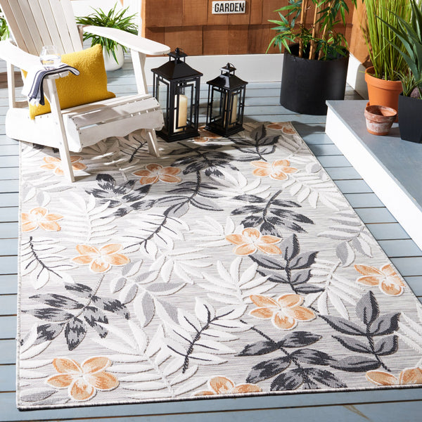 Safavieh Cabana Stylish Botanical Indoor/Outdoor Rug - Durable, Low-maintenance Design For Elegant Spaces Grey ,Ivory 88% Polypropylene,12% Polyester Cbn405a-210
