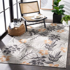 Safavieh Cabana Botanical Grey Ivory Runner With Orange Accents — Durable Indoor/Outdoor Low-Profile Rug 2'-0" x 5'-0" CBN405A-25