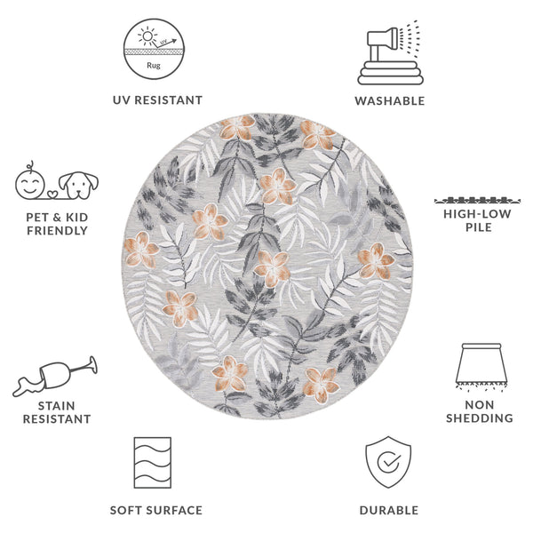 Safavieh Cabana Stylish Botanical Indoor/Outdoor Rug - Durable, Low-maintenance Design For Elegant Spaces Grey ,Ivory 88% Polypropylene,12% Polyester Cbn405a-210